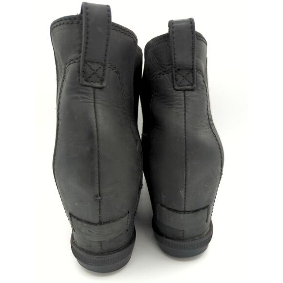 SOREL Joan of Arctic Wedge II Chelsea Boot Black Leather Waterproof Women Bootie - Picture 2 of 10
